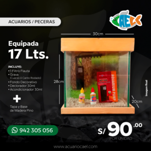 Pecera de 17 Litros (Equipado) + TAPA Y BASE DE MADERA